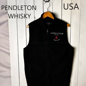 USA古着 PENDLETON WHISY ジップスリースベスト 黒 M～L程度 オールド ペンドルトン ウイスキー アメリカ古着 オフィシャル コラボ ●75