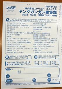 在庫4★ヤングガンガン23号★抽プレ懸賞応募ハガキ★桃月なしこ 裏でやんちゃな剛院田さんＱＵＯカード 森下舞桜 直筆サイン入りチェキ