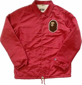 A Bathing Ape x Champion Coach Jacket アベイシングエイプ チャンピオン 裏ボア コーチジャケット ロゴ ワッペン レッド L 正規品