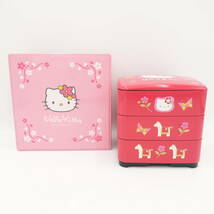 ハローキティ 重箱 2002 3段 赤 ピンク お弁当箱 収納 小物入れ グッズ 2点セット Sanrio サンリオ/13286_画像1