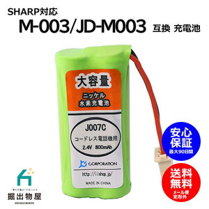 シャープ対応 SHARP対応 M-003 UBATM0030AFZZ HHR-T406 BK-T406 対応 コードレス 子機用 充電池 互換 電池 J007C コード 02047