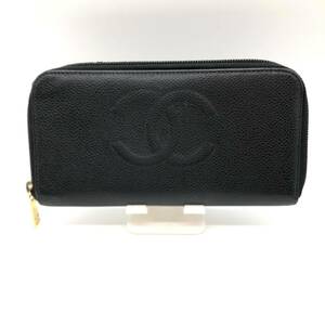 【美品】CHANEL シャネル キャビアスキン ココマークラウンドファスナー長財布