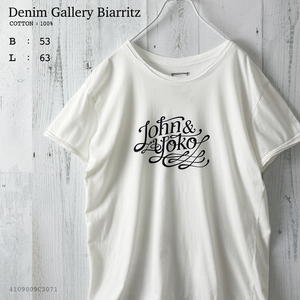 Denim Gallery Biarritz メンズ M ショート丈 ハンドメイド 綿 オーガニック コットン 100% プリント 半袖 Tシャツ 白 ホワイト モノトーン