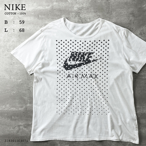 NIKE AIR MAX メンズ XL LL 薄手 綿 100% コットン スウォッシュ ロゴ プリント 半袖 Tシャツ ナイキ エアマックス 白 ホワイト モノトーン