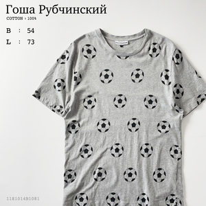 Gosha Rubchinskiy メンズ L ロング丈 サッカーボール ドット プリント 半袖 Tシャツ 灰色 グレー 総柄 モノトーン ゴーシャラブチンスキー