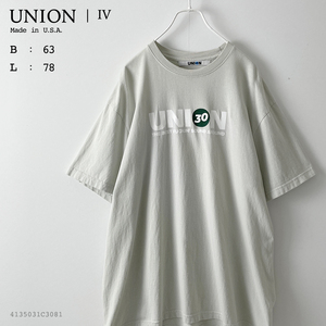 UNION ORIGINAL　Ⅳ / メンズ XXL 2XL USA製 ロング丈 ロゴ プリント 半袖 Tシャツ 灰色 ライト グレー アイボリー ユニオン オリジナル 4