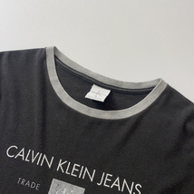 90s - 00s Calvin Klein メンズ XL 相当 USA製 ロゴ プリント 半袖 リンガー Tシャツ 黒 ブラック オーバーサイズ ヴィンテージ モノトーン_画像6