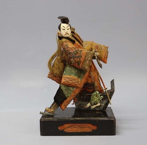 # prompt decision # Edo era bamboo rice field doll boat riding frog attaching total height 32cm samurai . person doll 