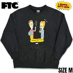 稀少■FTC (エフティーシー)× BEAVIS AND BUTT-HEAD (ビーバス アンド バットヘッド) SCIENCE STUDIES CREW NECK 長袖 スウェット 黒 M