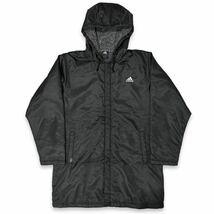 国内正規品■adidas (アディダス) CRIMA WARM 中綿入り 防寒 フード付き ベンチコート ロング丈 黒ブラック L ダウンジャケット_画像2