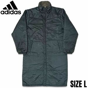 国内正規品■adidas (アディダス) CLIMA WARM 中綿入り 防寒 ベンチコート ロング丈 紺ネイビー L ダウンジャケット