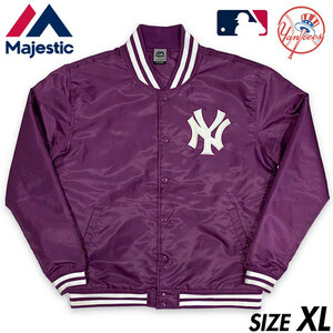 希少■ Majestic (マジェスティック) MLB NEW YORK YANKEES (ニューヨーク ヤンキース) サテン スタジャン 紫白 (パープル/ホワイト) XL