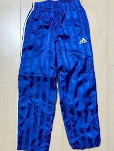 良品　00s　adidas　アディダス　レトロ　ナイロンパンツ　トラックパンツ　縦縞　光沢ブルー　メンズ　Mサイズ　ヴィンテージ　古着