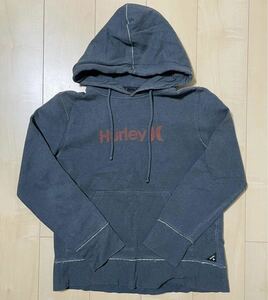 良品　Hurley　ハーレー　プルオーバーパーカー　フーディー　Hoodie　ダークグレー　ダメージ加工　メンズ　Sサイズ　サーフ　ストリート