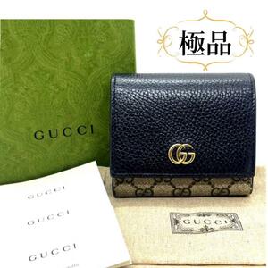 一点物 正規品 GUCCI グッチ 財布 GGマーモント ゴールド 二つ折り財布 送料無料 付属品付き 極美品 