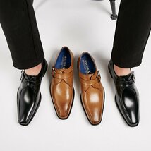 ビジネスシューズ 新品 メンズ レザーシューズ 牛革 モンクストラップ 紳士靴 5cmシークレット 本革 フォーマル 革靴 ブラック 24.5cm_画像7