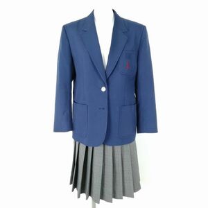 1円 ブレザー チェックスカート 上下2点セット 富士ヨット 冬物 女子 学生服 広島安芸津中学 紺 制服 中古 ランクC NA2602