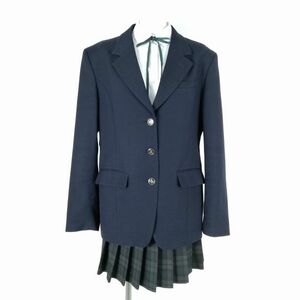 1円 ブレザー ミニスカート 紐タイ 上下4点セット 大きいサイズ トンボ 冬物 女子 学生服 中学 高校 紺 制服 中古 ランクB NA2795