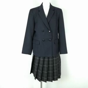 1円 ブレザー チェックスカート 上下2点セット 160B 大きいサイズ 富士ヨット 冬物 女子 学生服 佐賀鹿島高校 紺 制服 中古 ランクC NA2935