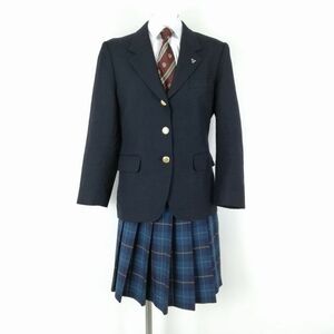 1円 ブレザー チェックスカート ネクタイ 上下4点セット トンボ 冬物 女子 学生服 広島安芸府中高校 紺 制服 中古 ランクC NA2879