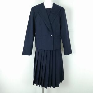 1円 セーラー服 スカート 上下2点セット 165A オリーブデオリーブ 冬物 青2本線 女子 学生服 中学 高校 紺 制服 中古 ランクC NA3126