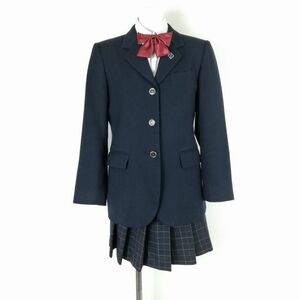 1円 ブレザー ミニスカート リボン 上下4点セット 指定 160A 富士ヨット 冬物 女子 学生服 神奈川平塚商業高校 紺 中古 ランクC NA3066