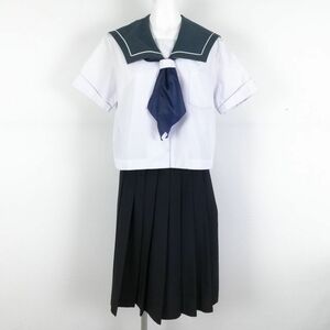 1円 セーラー服 スカート スカーフ 上下3点セット 大きいサイズ トンボ 夏物 白1本線 女子 学生服 鹿児島明和中学 白 中古 ランクC NA3147