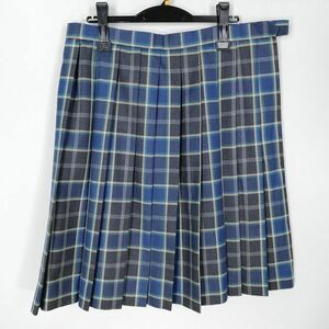 1円 スクールスカート 大きいサイズ 冬物 w80-丈60 チェック 中学 高校 プリーツ 学生服 制服 女子 中古 HK3830