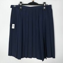 1円 スクールスカート 大きいサイズ 夏物 w80-丈59 紺 中学 高校 プリーツ 学生服 制服 女子 中古 HK4004_画像2