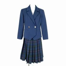 1円 ブレザー チェックスカート 上下2点セット 冬物 女子 学生服 熊本農業高校 紺 制服 中古 ランクC NA3475_画像1