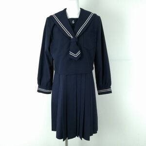 1円 セーラー服 ジャンパースカート 上下2点セット 冬物 白2本線 女子 学生服 熊本清水中学 紺 制服 中古 ランクC NA3642