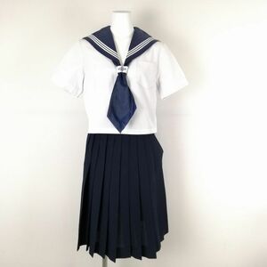 1円 セーラー服 スカート スカーフ 上下3点セット カンコー 夏物 白3本線 女子 学生服 愛媛川東中学 白 制服 中古 ランクC NA3470