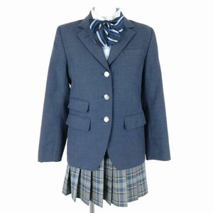 1円 ブレザー マイクロミニスカート リボン 上下4点セット 指定 M 冬物 女子 学生服 神奈川湘南学院高校 紺 制服 中古 ランクB NA3488