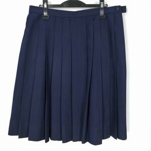 1円 スクールスカート 大きいサイズ 冬物 w80-丈63 紺 中学 高校 プリーツ 学生服 制服 女子 中古 HK4077