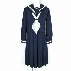 1円 セーラー服 ジャンパースカート スカーフ 上下3点セット 冬物 白1本線 女子 学生服 中学 高校 紺 制服 中古 ランクC NA3855