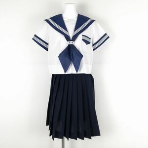 1円 セーラー服 スカート スカーフ 上下3点セット 夏物 白3本線 女子 学生服 大阪成蹊女子高校 白 制服 中古 ランクC NA4250