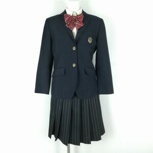 1円 ブレザー スカート リボン 上下4点セット トンボ 冬物 女子 学生服 中学 高校 紺 制服 中古 ランクC NA4124