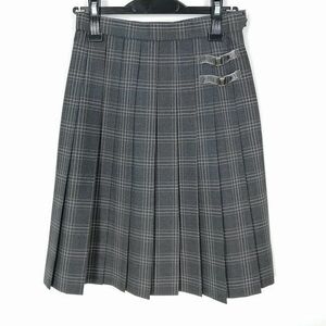 1円 スクールスカート 夏物 w60-丈55 チェック 中学 高校 プリーツ 学生服 制服 女子 中古 HK4431