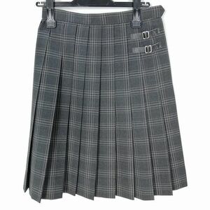 1円 スクールスカート 夏物 w60-丈55 チェック 中学 高校 プリーツ 学生服 制服 女子 中古 HK4430