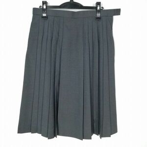 1円 スクールスカート 大きいサイズ 冬物 w80-丈64 グレー 中学 高校 プリーツ 学生服 制服 女子 中古 HK4701