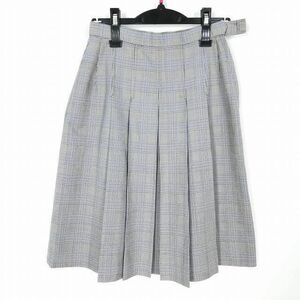 1円 スクールスカート 冬物 w63-丈58 チェック 中学 高校 プリーツ 学生服 制服 女子 中古 HK4587