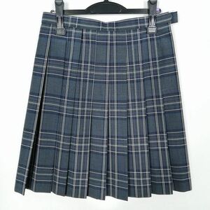 1円 スクールスカート 大きいサイズ 夏物 w75-丈55 チェック 中学 高校 プリーツ 学生服 制服 女子 中古 HK4547