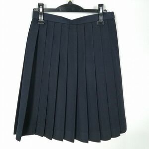 1円 スクールスカート 冬物 w63-丈58 ストライプ 中学 高校 プリーツ 学生服 制服 女子 中古 HK4677