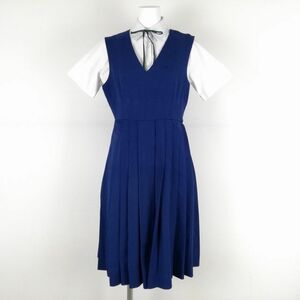 1円 ジャンパースカート 紐タイ バスト84 ウエスト70 冬物 女子 学生服 中学 高校 花紺 制服 中古 ランクC NA4221