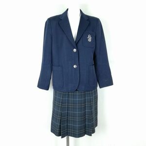 1円 ブレザー チェックスカート 上下2点セット 冬物 女子 学生服 中学 高校 紺 制服 中古 ランクC NA4413