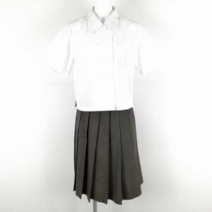 1円 ブラウス チェックスカート 上下2点セット 夏物 女子 学生服 中学 高校 白 制服 中古 ランクC NA4564