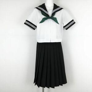 1円 セーラー服 スカート スカーフ 上下3点セット 大きいサイズ カンコー 夏物 白3本線 女子 学生服 静岡韮山中学 白 中古 ランクB NA4753