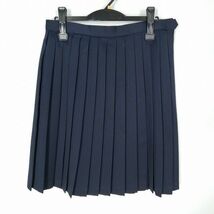 1円 スクールスカート 大きいサイズ 夏物 w80-丈57 紺 中学 高校 プリーツ 学生服 制服 女子 中古 HK4785_画像1