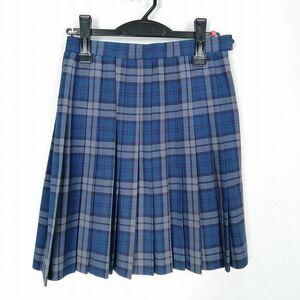 1円 スクールスカート 冬物 w63-丈50 チェック 藤沢中学 プリーツ 学生服 制服 女子 中古 HK4827