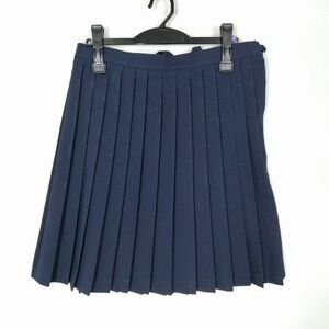 1円 スクールスカート 大きいサイズ 夏物 w75-丈54 紺 中学 高校 プリーツ 学生服 制服 女子 中古 HK4797